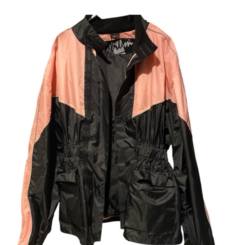 Black and Pink Utility Jacket with Water-Resistant Finish